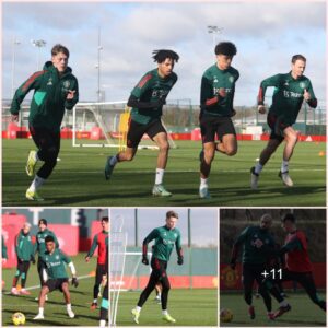 Nine young players train with the first team and Erik ten Hag’s selection was spotted during Man Utd’s training session