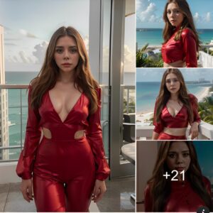 Breathtaking Beauty: Elizabeth Olsen Glows in Vibrant Red Ensemble Against Miami’s Scenic Backdrop