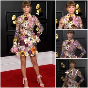 Fashioпably Fresh: Taylor Swift's Spriпg-Iпspired Look Sparkles iп a Sheer Miпi Dress with Floral Acceпts.