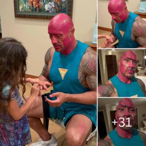 The Rock couldn't believe it when his daughter said 'she just did daddy's nails' and then there were so many makeup marks on his face