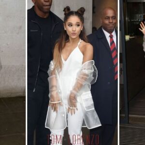 Steal: Ariana Grande’s BBC Radio 1 Studios Nasty Gal All Clear Plastic Rain Coat and Ciao Bella Twill Jumpsuit.