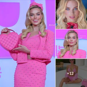 “Treasure Of Beauty” Margot Robbie Steals The Show In A Pink Skirt Suit From Their Spring/Summer 2015 By Moschino With A Kitschy Heart-Shaped Bag At A Press Conference For “Barbie” In Seoul, South Korea