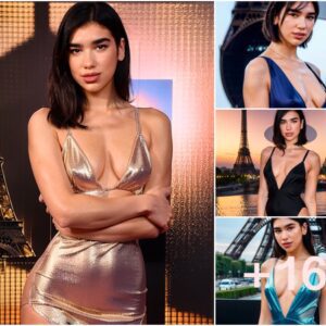 Dua Lipa Radiates in a Captivating Deep V-neck Dress Against the Backdrop of the Eiffel Tower