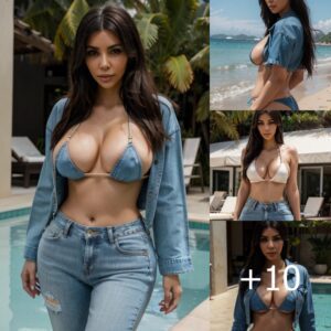 Kim Kardashian Enthusiasts Turns Heads with Fashion Forward Jean Bikini Look