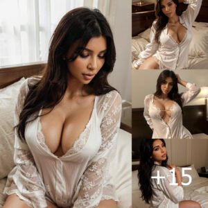 Kim Kardashian's Evening Photoshoot in Delightful White Lace Pajamas