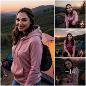 Gal Gadot’s Mountain Glow: A Pink Hoodie Odyssey in Sunset Embrace