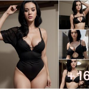 Embracing Katy Perry's Allure: Effortlessly Chic in Super-Standard Curves with Black Pajama Elegance