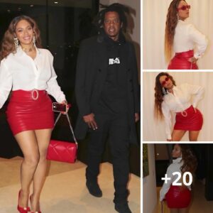 Beyonce puts on a bootylicious display in red leather miniskirt as she prepares for romantic Valentine’s Day evening with Jay-Z