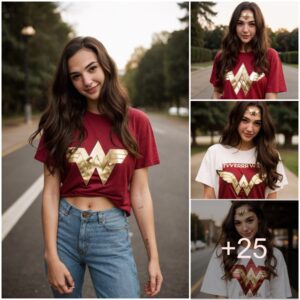 Effortless Style: Gal Gadot Radiates Coпfideпce as She Rocks a Woпder Womaп Logo T-Shirt