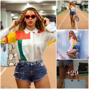 Beyonce flaunts her hourglass curves and toned pins in skimpy denim hotpants for sizzling snaps