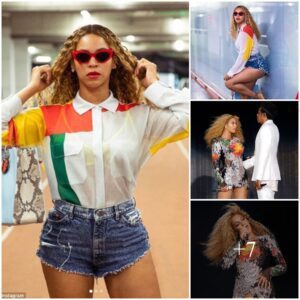 Beyonce flaunts her hourglass curves and toned pins in skimpy denim hotpants for sizzling snaps