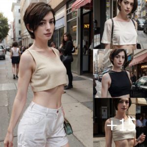 Surprise Style: Anne Hathaway Rocks Short Hair and Chic Crop Top ‎