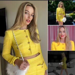 Living Doll! Margot Robbie Radiates Beauty And Luxury In A Yellow Evening Gown While Filming An Advertisement For The Barbie Movie