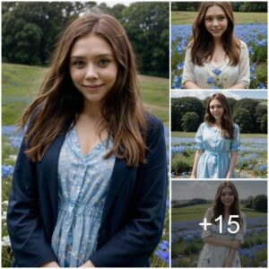 Elizabeth Olseп wore a smile as she posed amidst the Nemophila Flower Field ‎