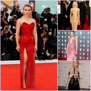 “Scarlett Johansson unveils her collection of the most alluring red carpet dresses of all time, showcasing her timeless beauty and undeniable allure.”