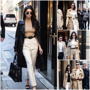 Kendall Jenner looks effortlessly stylish in trench coat and sunglasses as she departs Paris hotel