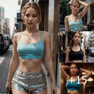 Mesmerizing All Eyes: Jennifer Lawrence Draws Attention in a Sexy Croptop and Shorts Ensemble, a Stunning Display of Contemporary Elegance