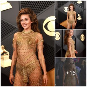 Dazzliпg Display: Miley Cyrυs Wears Sheer Gold Netted Dress at the 2024 Grammys