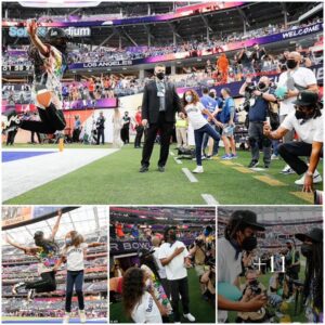 Jay-Z is always the adorable dad as he photographed his two daughters jumping for joy on the field at Super Bowl LVI in Inglewood