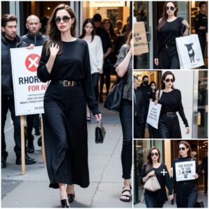 Angelina Jolie encounters an animal rights protest in West Hollywood while shopping with her son Pax