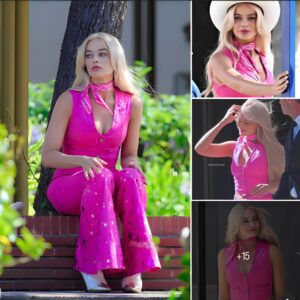 Margot Robbie Looks Like A Barbie Brought To Life As She Dons A Hot Pink Ensemble On The Los Angeles Set Of The Upcoming Movie About The Iconic Doll ‎