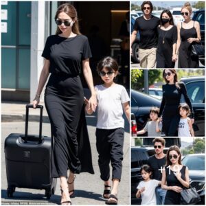 Angelina Jolie dons a facemask as she arrives with her kids on a private jet in Burbank after a short trip