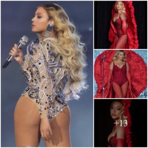 Beyonce Stuns in a Sensational Ruby Red Leotard and Elegant Opera Gloves, Enthralling the Audience at Las Vegas Tour Stop