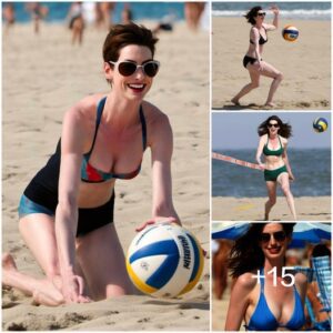 “Anne Hathaway’s Beach Volleyball Bliss: A Captivating Snapshot That’s Breaking the Internet!”