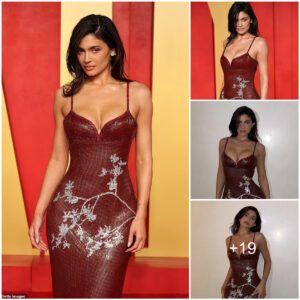 Kylie Jenner commands attention in her dazzling red Oscars gown as she shares snaps following the star-studded Vanity Fair bash