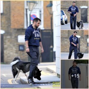 Henry Cavill steps out with his big Akita pup to go for a walk on Tuesday in London, England | Amalito