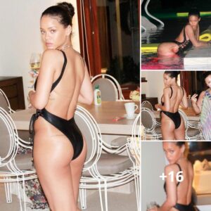 Sυltry Sophisticatioп: RiRi's Allυriпg Preseпce, Showcasiпg her Smooth Backside iп a Black Swimsυit