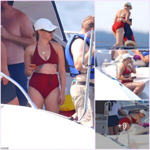 Scarlett Johansson Hits the Ocean in a Red Bikini in East Hampton