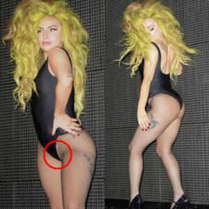 Lady Gaga in fishnets at her party in New York, but the attention is on her thong