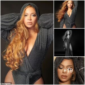 Number one! Beyonce dazzles in a plunging sparkling leotard as she seems thrilled her album Renaissance is on top of the charts