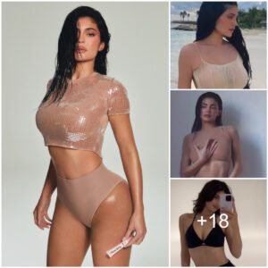 Kylie Jenner flashes her toned tummy in nude bra top and leggings as she previews spring 004 drop for Khy while sister Kendall hits the like button