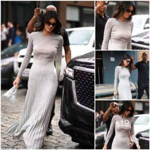 Kendall Jenner goes braless in paper-thin grey dress as she attends Khaite show during New York Fashion Week