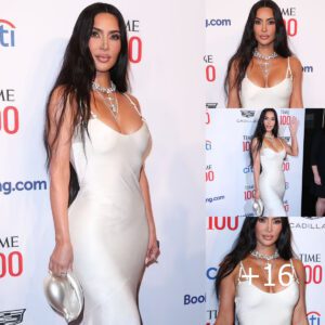 Kim Kardashian looks angelic as she slips her heavenly curves into silky white gown to join A-list stars including Salma Hayek and Kaia Gerber at TIME 100 Gala