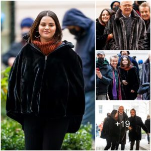 Selena Gomez grins alongside co-stars Martin Short and Steve Martin as the trio take on a new investigation while filming season two of Only Murders in the Building