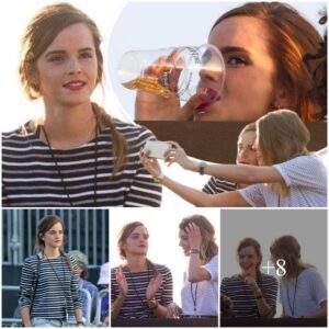 Emma Watson downs a pint of beer as she enjoys Taylor Swift gig with pals