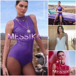 Kendall Jenner puts on a leggy display in a lilac PVC bodysuit as she lounges against a car in sizzling snaps for her latest Messika campaign