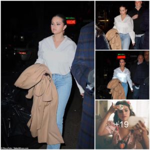 Selena Gomez keeps it casual in chic white shirt and jeans for night out with friends at trendy Carbone restaurant in New York City