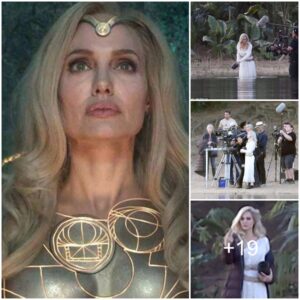 Angelina Jolie wears blonde wig as she is seen for the first time on the set of Marvel movie Eternals and she is pictured wading into a lake to scatter some ashes (but whose are they?)