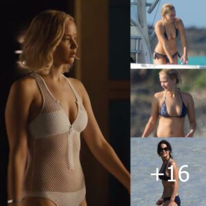 Jennifer Lawrence exudes elegance and grace in a stunning butterfly-patterned bikini.