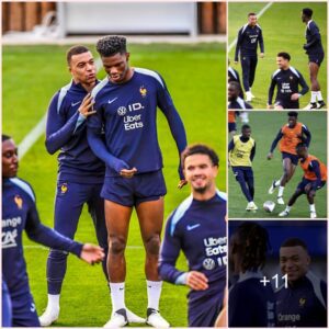 Kylian Mbappe, Tchouameni and Camavinga are close during training with the French team when many sources believe that Mbappe will go to Real Madrid next summer 😘😘