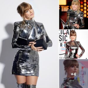 Taylor Swift made her mark in a super short silver Balmain mini dress with matching thigh-high boots and she rocked a ’60’s makeup look with thick feline eyeliner flicks ‎ ‎