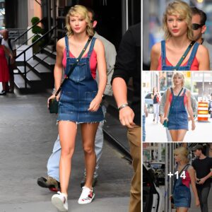 Taylor Swift flaunts her unique style in a playful pinafore dress and tousled bedhead curls while out and about in the NYC