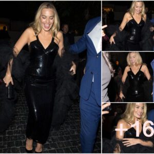 Margot Robbie Stuns in Black Version of Barbie-Inspired Armani Gown at 2024 Golden Globes Afterparty