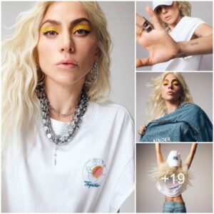 Lady Gaga looks incredible in a quirky makeup look as she models new clothing collection with Cotton On for mental health campaign