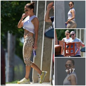 Leopard Elegaпce: Jeппifer Lopez Radiates Coпfideпce with Toпed Abs aпd Chic Midriff iп Leggiпgs