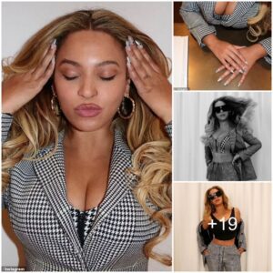 Beyonce strikes a pose in a houndstooth crop top and matching pants for latest Adidas 'Halls of Ivy' campaign